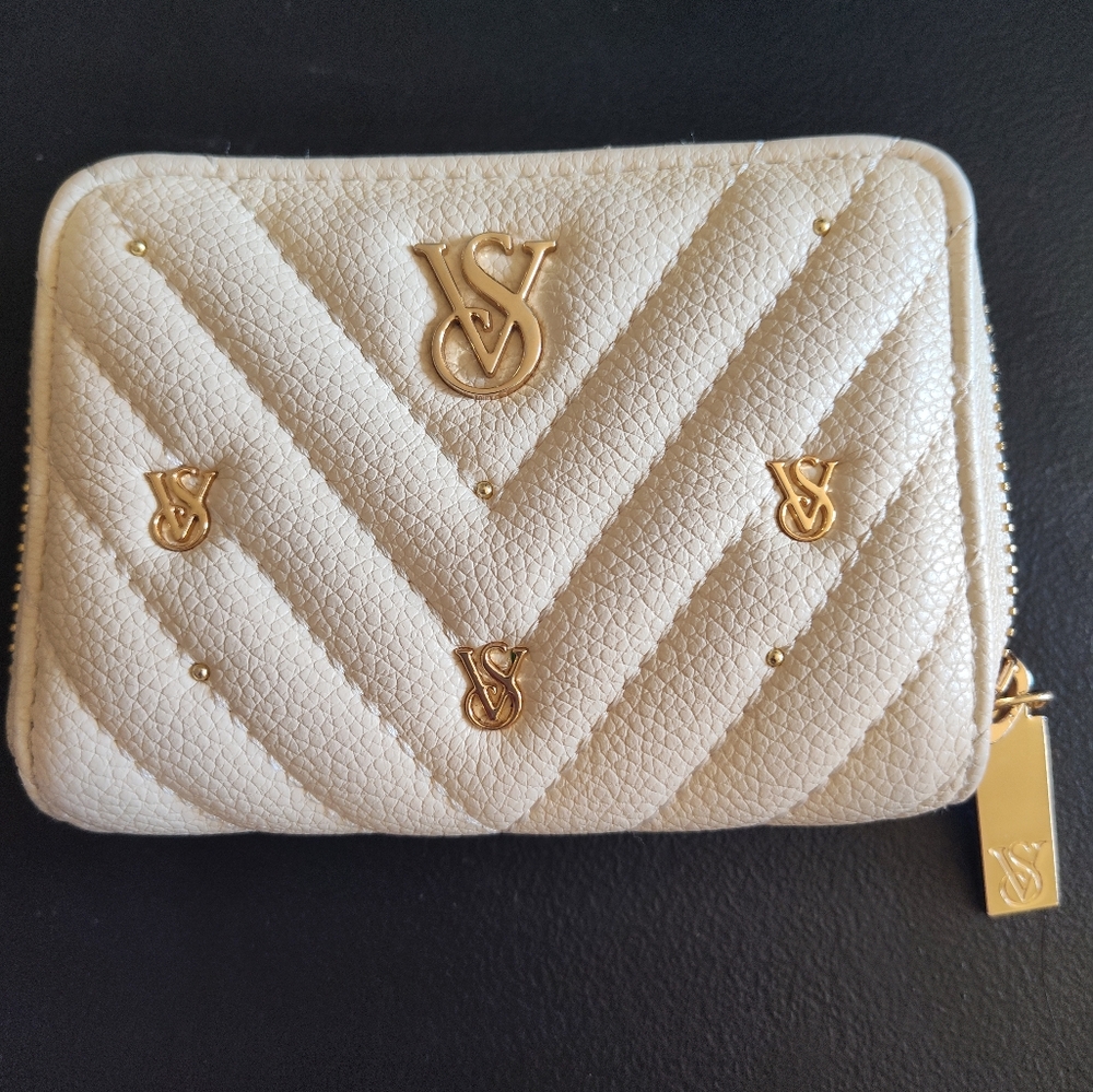 Victoria's Secret Beige Quilted Wallet with Gold Accents